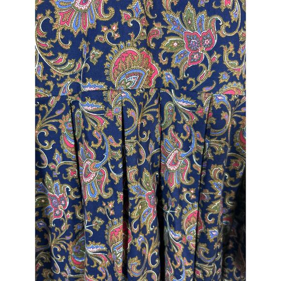 Via Sant Andrea Dress 18 Navy Blue Floral Made in USA Apron Button Sides Jumper - Picture 4 of 11